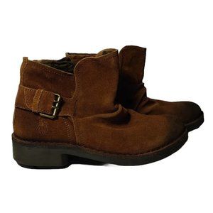 Fly London Neba Bootie Ankle Boot Buckle Suede Distressed Size US 7.5 / EU 38